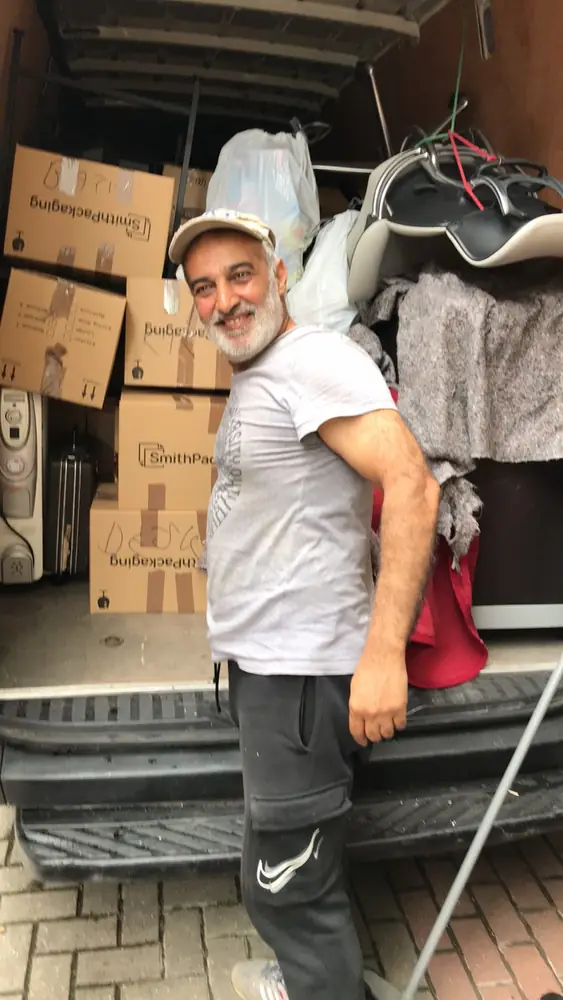 Ali with boxes in the van