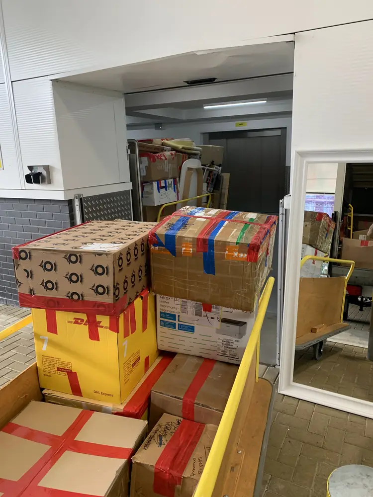 Boxes stacked neatly for a storage delivery