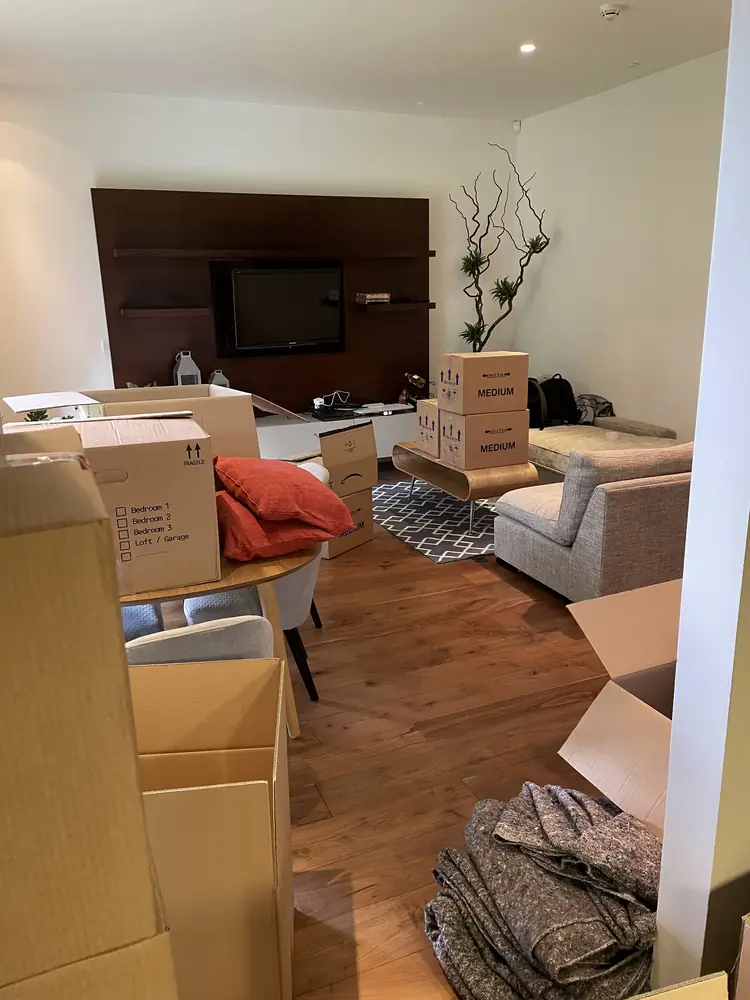 Living room packed and ready for the removal team