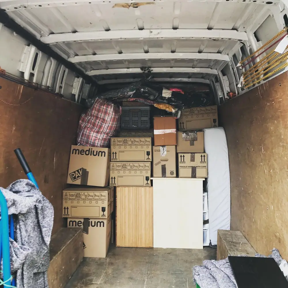 Boxes and furniture loaded in the van