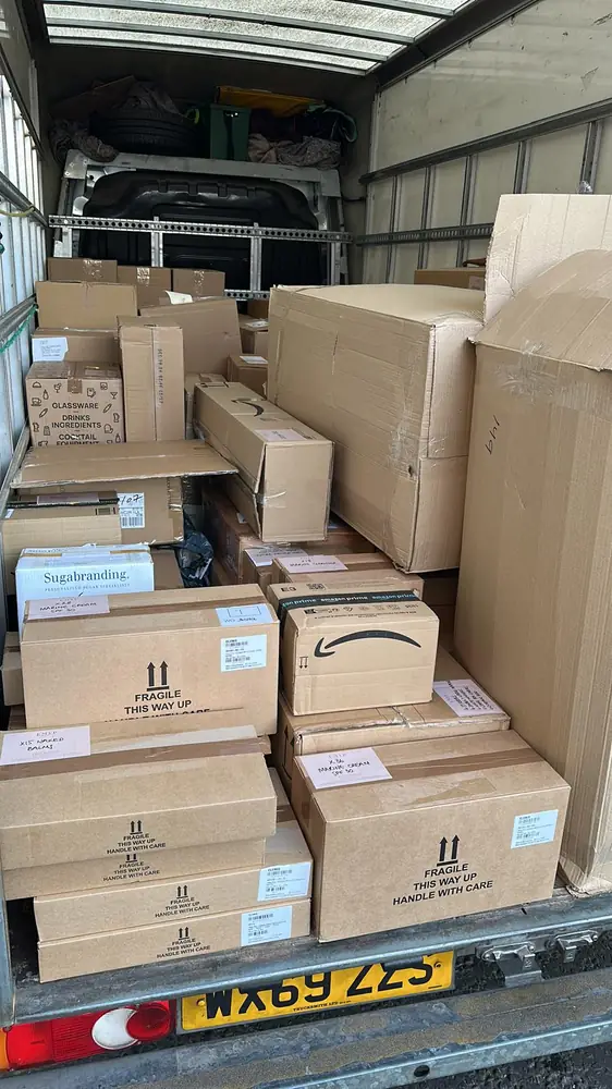 Parcels and boxes loaded in the van